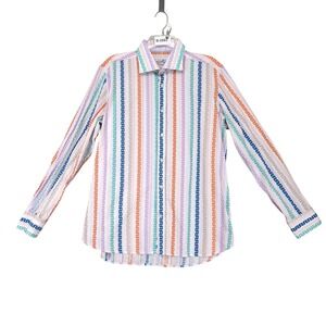 Brandolini White Multicolor Textured Stripe Button Shirt Mens L Clubwear Artsy